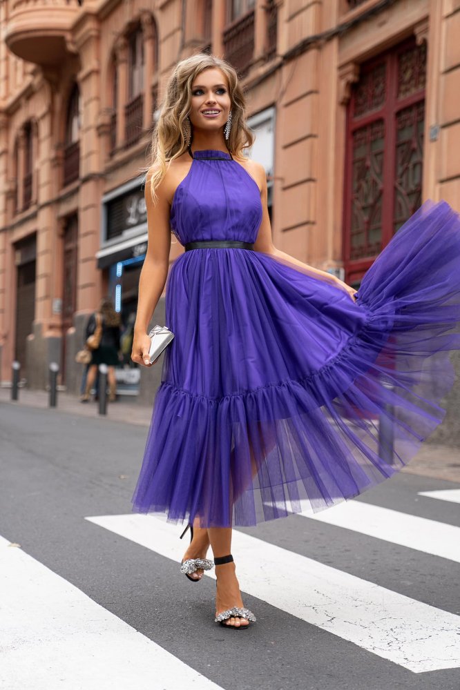 Šaty Heidi midi fialové - Velikost: XS, Barva: fialková