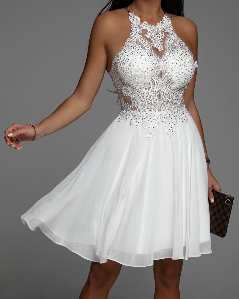 Šaty Amelia krátké bílé - Velikost: L, Barva: bílá