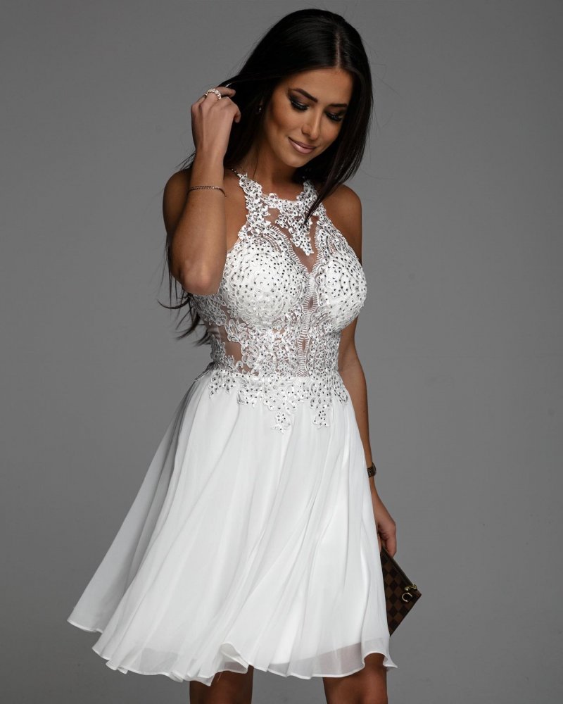 Šaty Amelia krátké bílé - Velikost: L, Barva: bílá