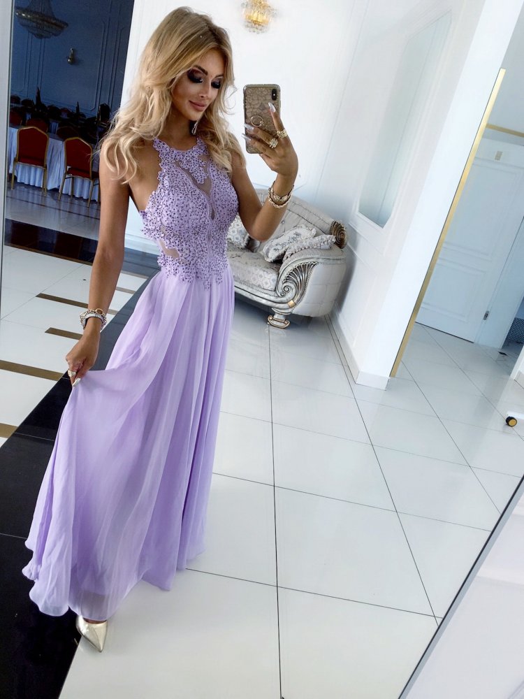 Šaty Amelia dlouhé světlé fialové - Velikost: XS, Barva: světlé fialové